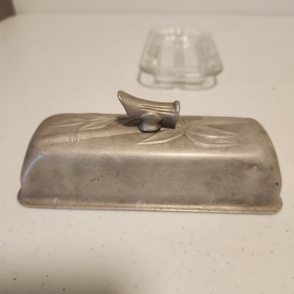 Vintage 1950s Everlast Forged Aluminum Covered Butter Dish Retro Bamboo Pattern - Picture 4 of 7